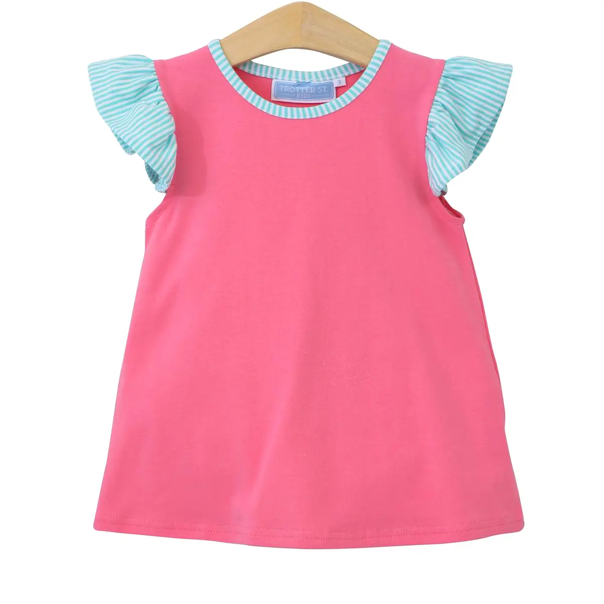 Trotter Street Kids - Vivian Flutter Top- Pink & Mint Stripe