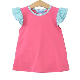 Trotter Street Kids - Vivian Flutter Top- Pink & Mint Stripe