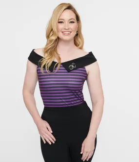 Unique Vintage 1950s Black & Purple Stripe Maraschino Top