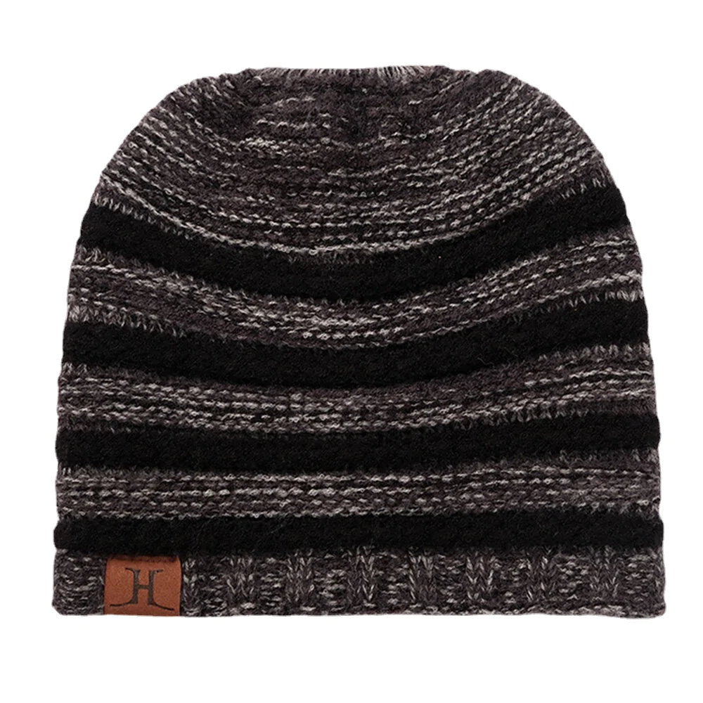 Unisex Wool Stripe Pattern Keep Warm Empty Top Ear Protection Knitted Hat