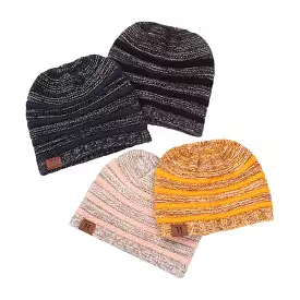 Unisex Wool Stripe Pattern Keep Warm Empty Top Ear Protection Knitted Hat