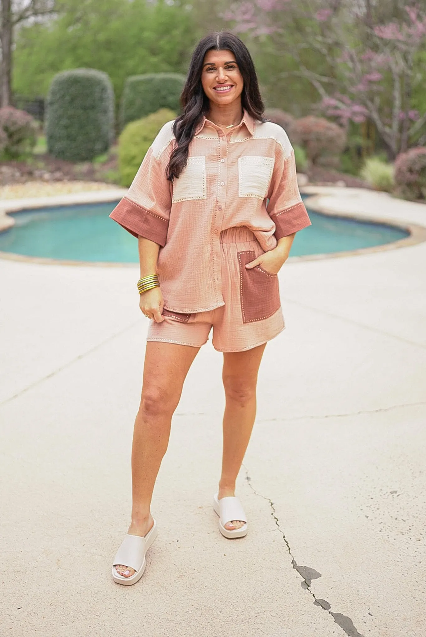 Vacation Glam Taupe Rhinestone Top