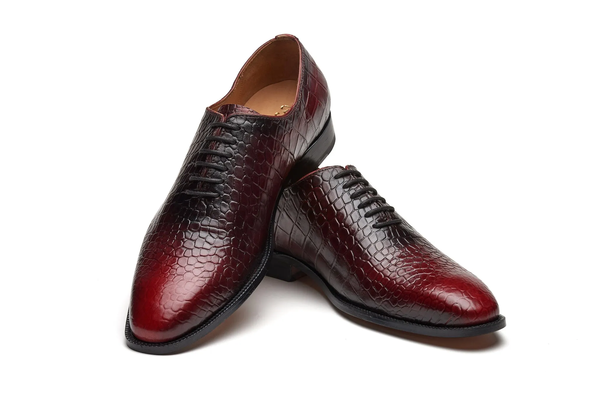 Wholecut Leather Oxford - Crocodile Bordeaux Patina