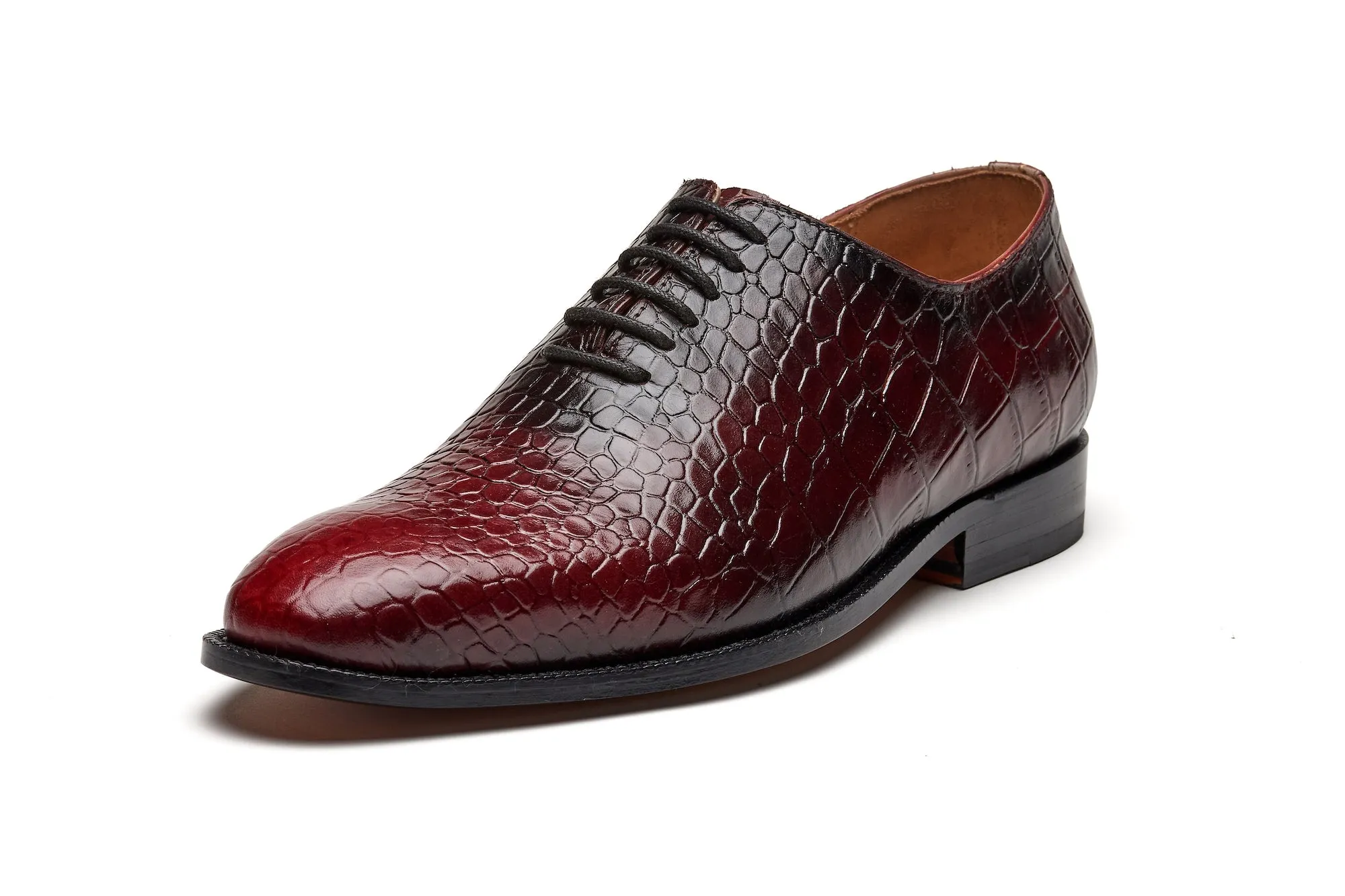 Wholecut Leather Oxford - Crocodile Bordeaux Patina