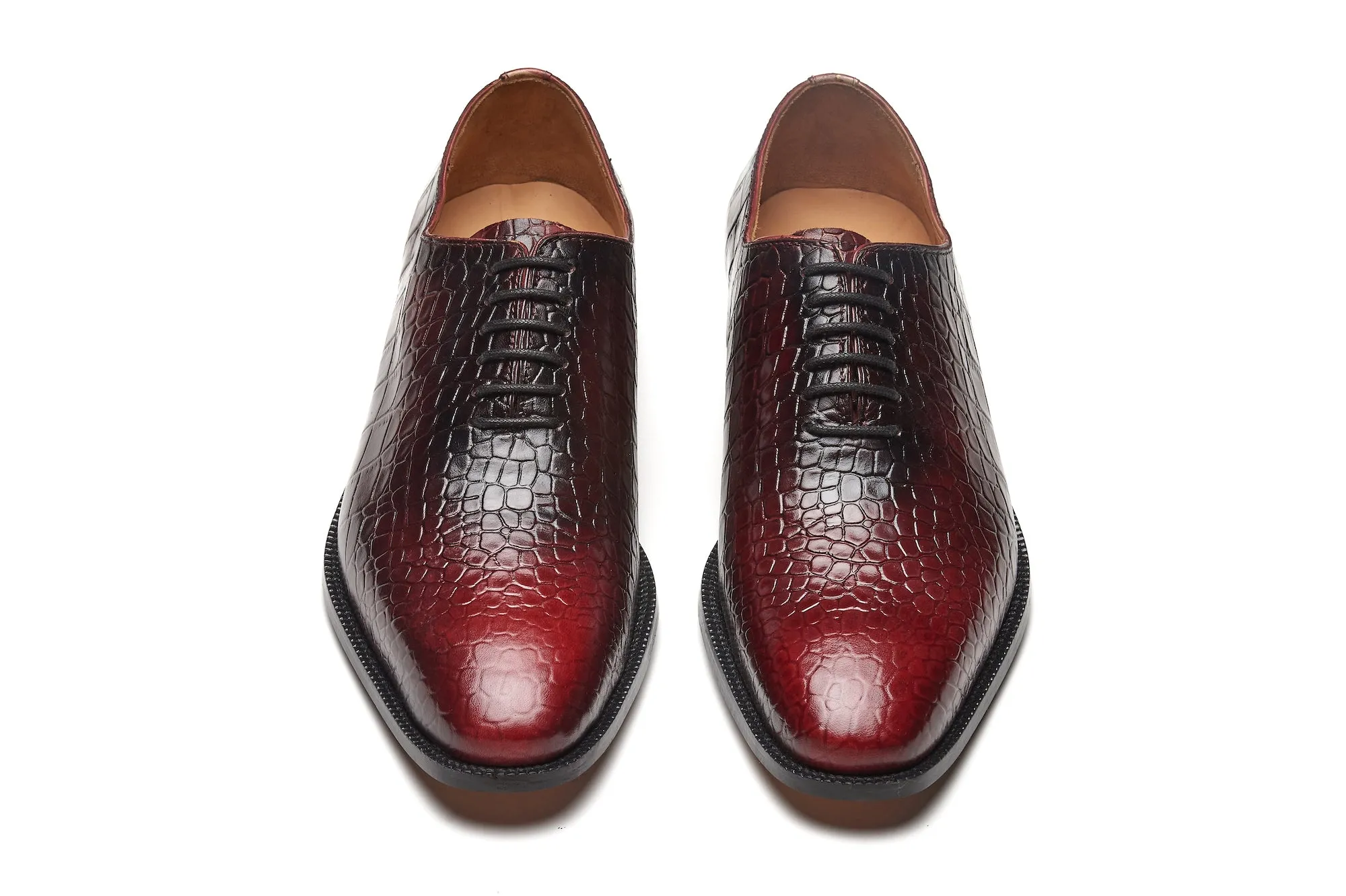 Wholecut Leather Oxford - Crocodile Bordeaux Patina