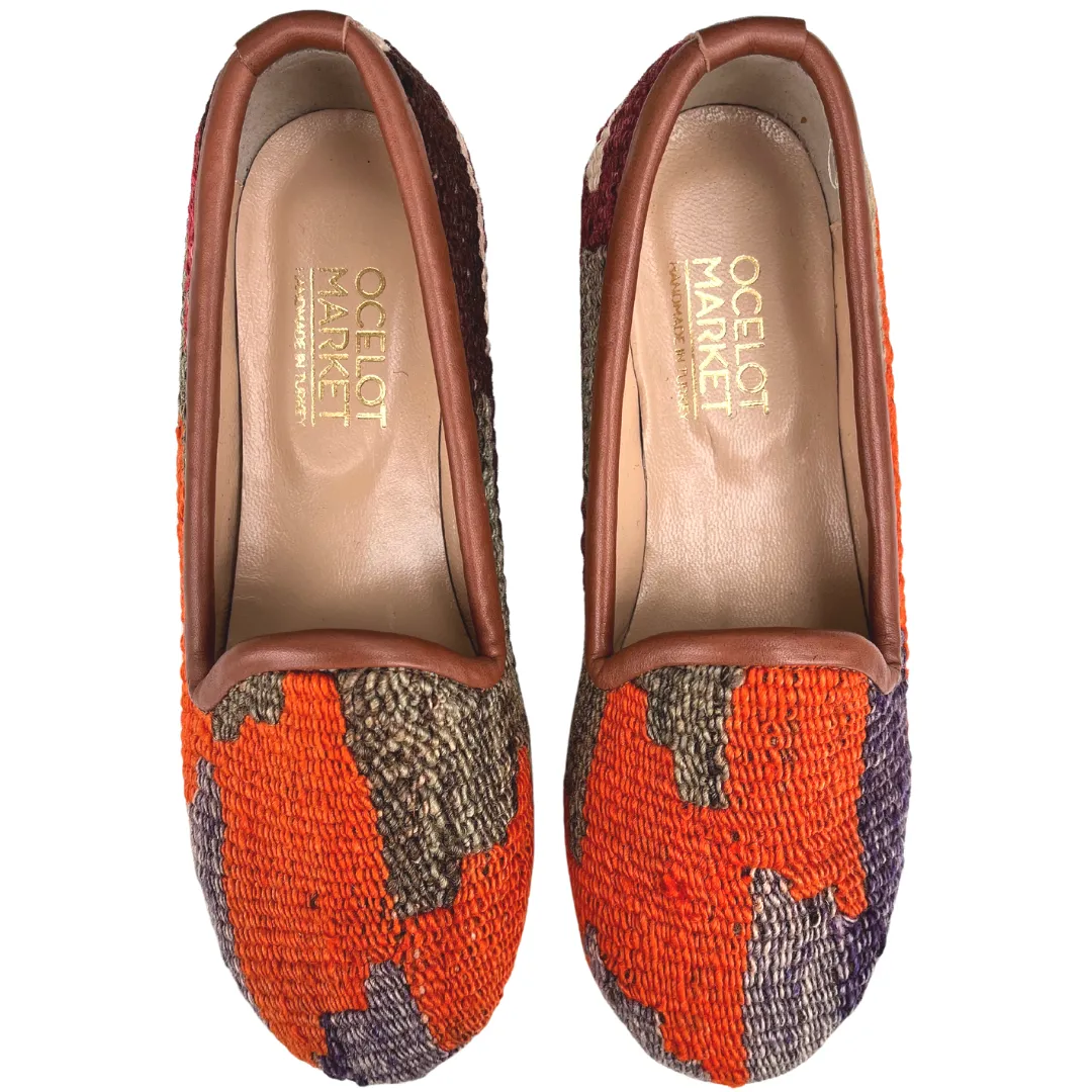 Women's Turkish Kilim Loafer | Orange with Purple & Tan